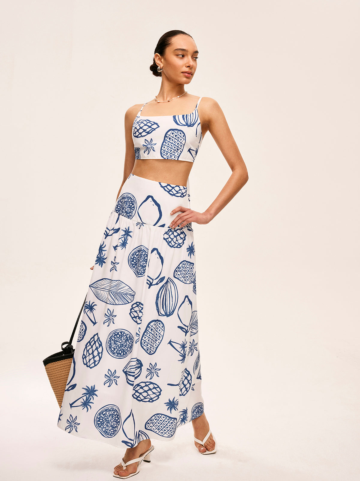 Printed Crop Top With Skirt Set