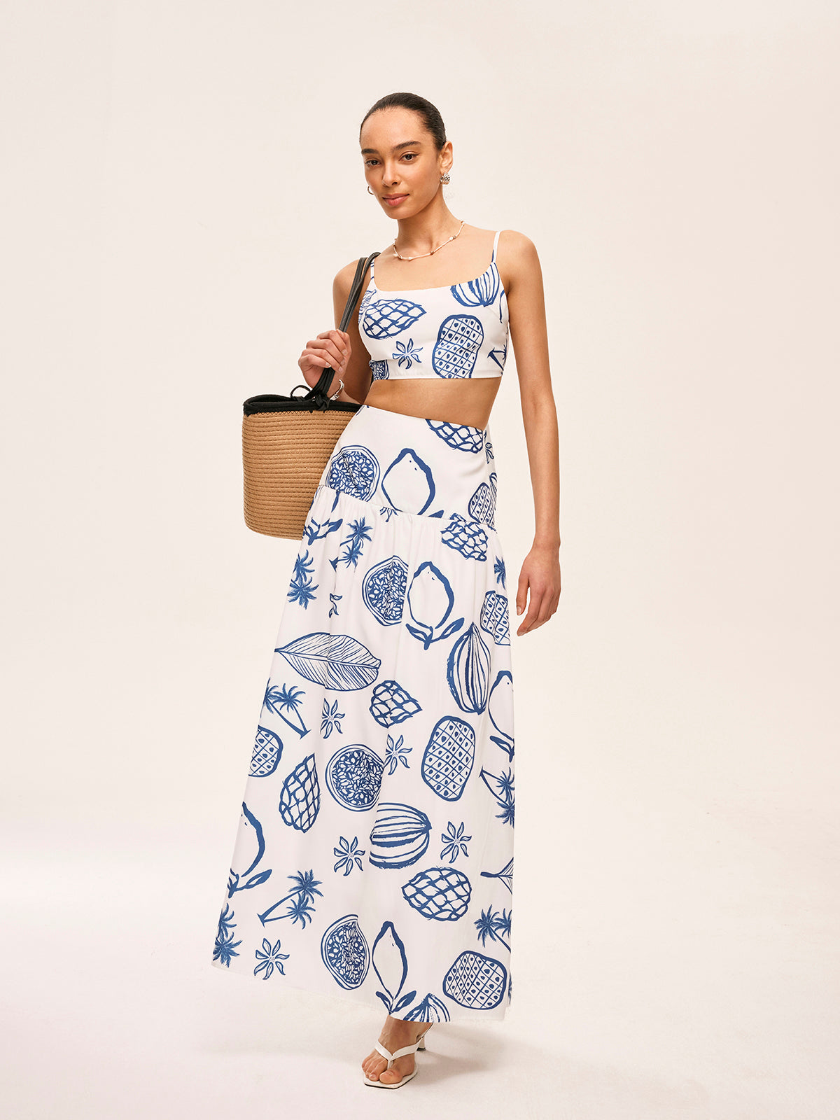 Printed Crop Top With Skirt Set