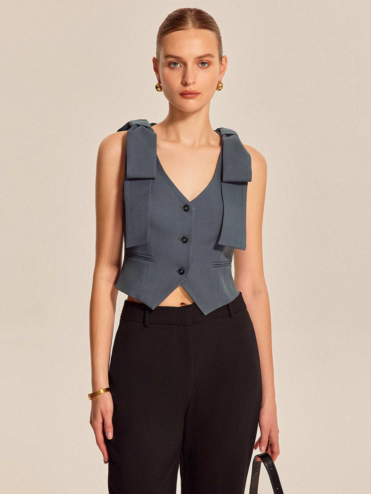 Bow Shoulder Tailored Vest