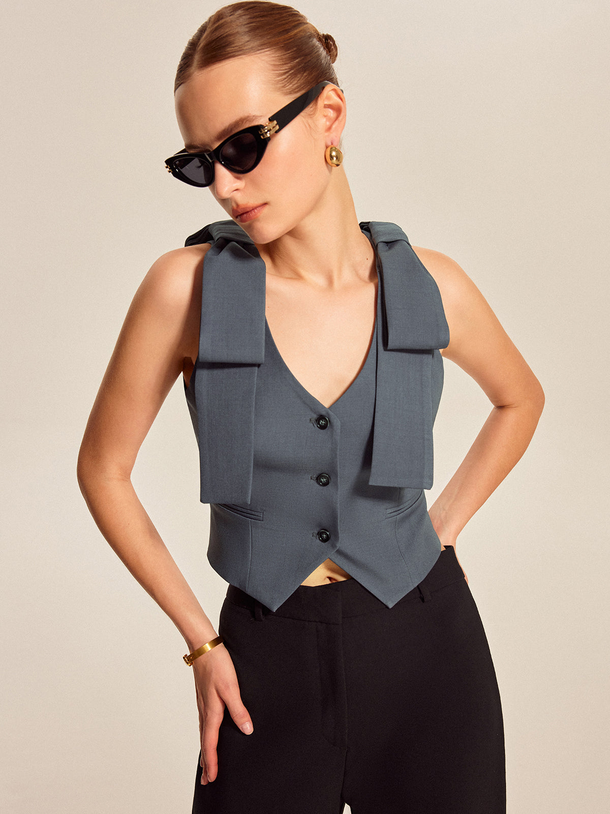 Bow Shoulder Tailored Vest