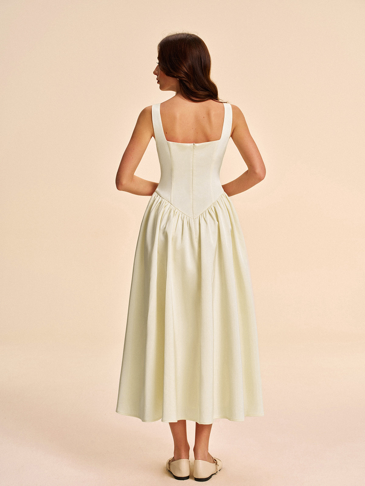 Square Neck Pleated Dress