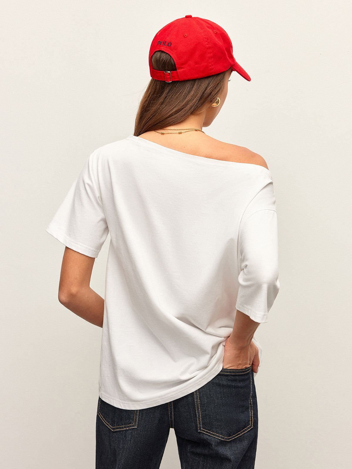 Baumwoll-Off-Shoulder-T-Shirt