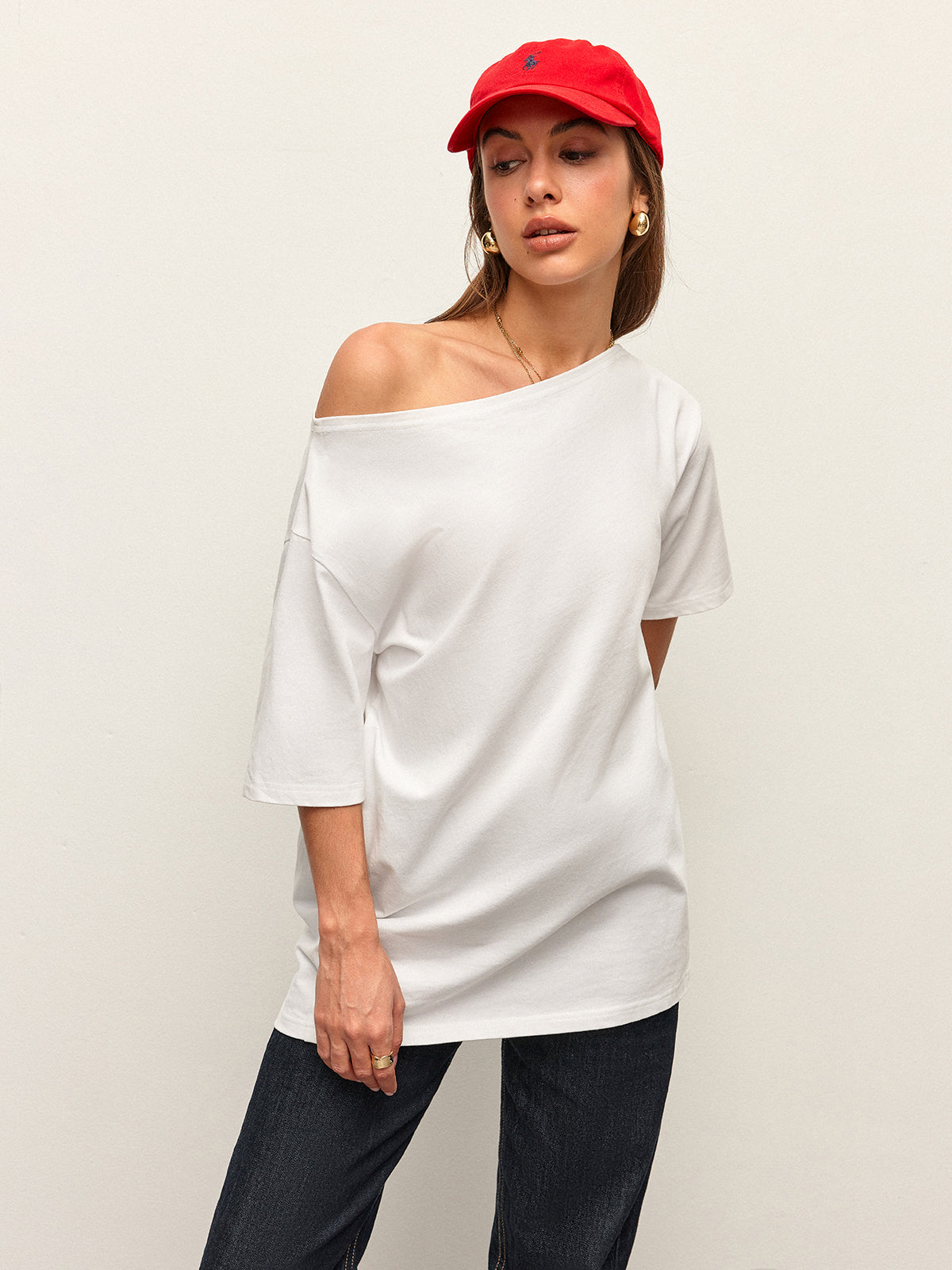 Cotton Off-Shoulder T-Shirt