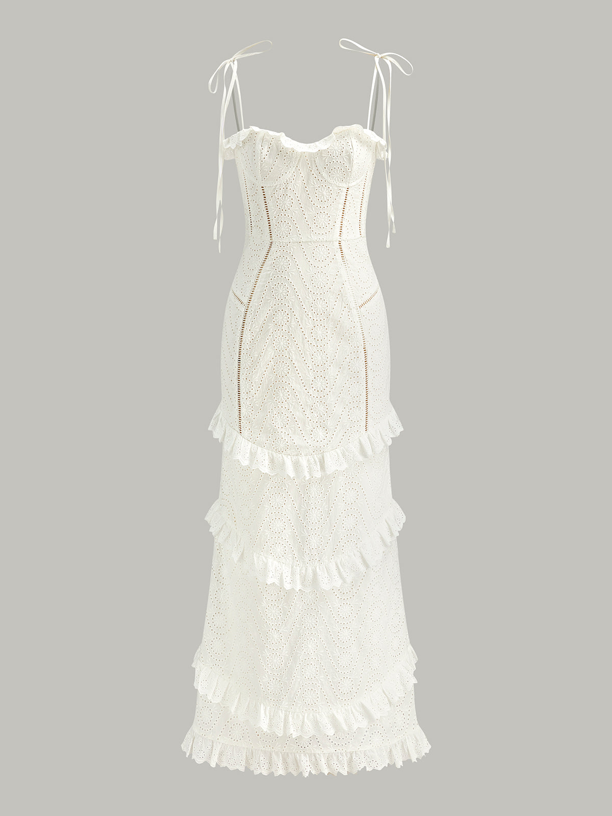 Lace-Up Tie Strap Ruffled Slit Dress