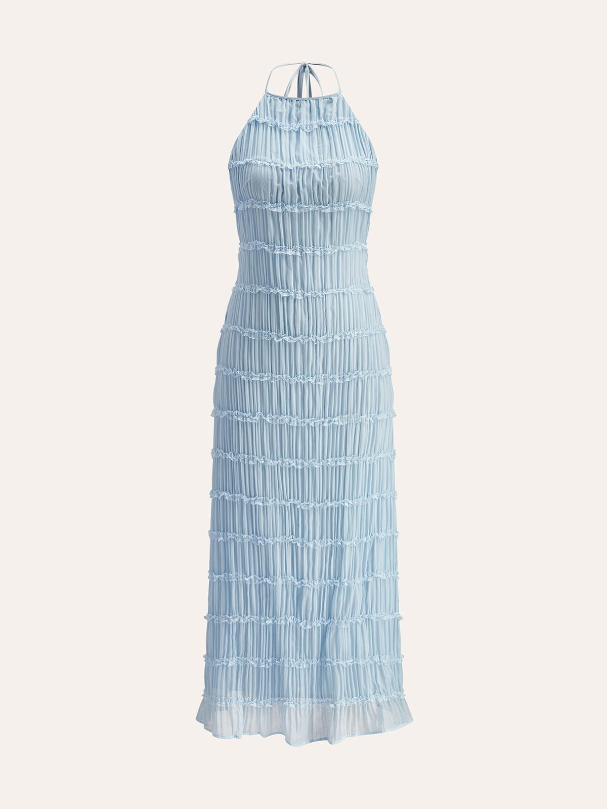Neckholder-Kleid mit gekreuztem Rückenausschnitt und Rüschen