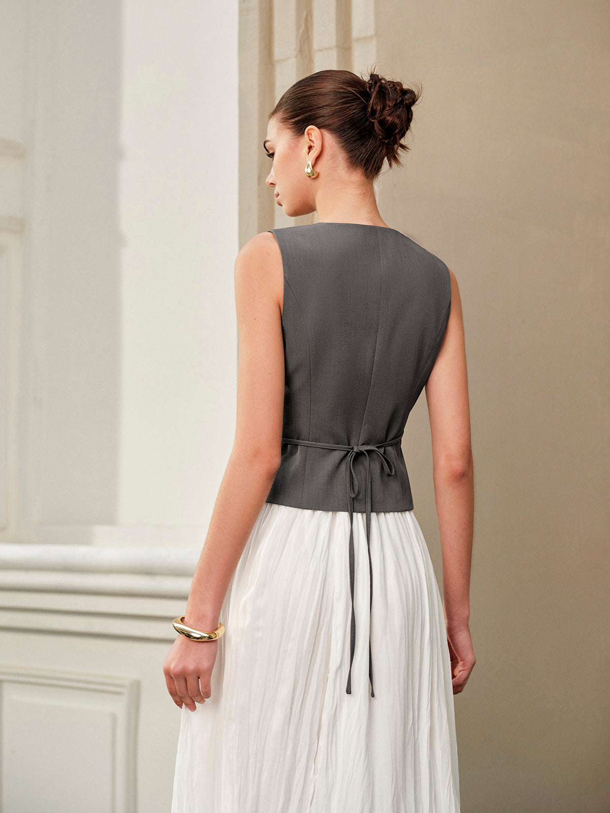 V-Neck Metal Tie-Back Vest With Belt
