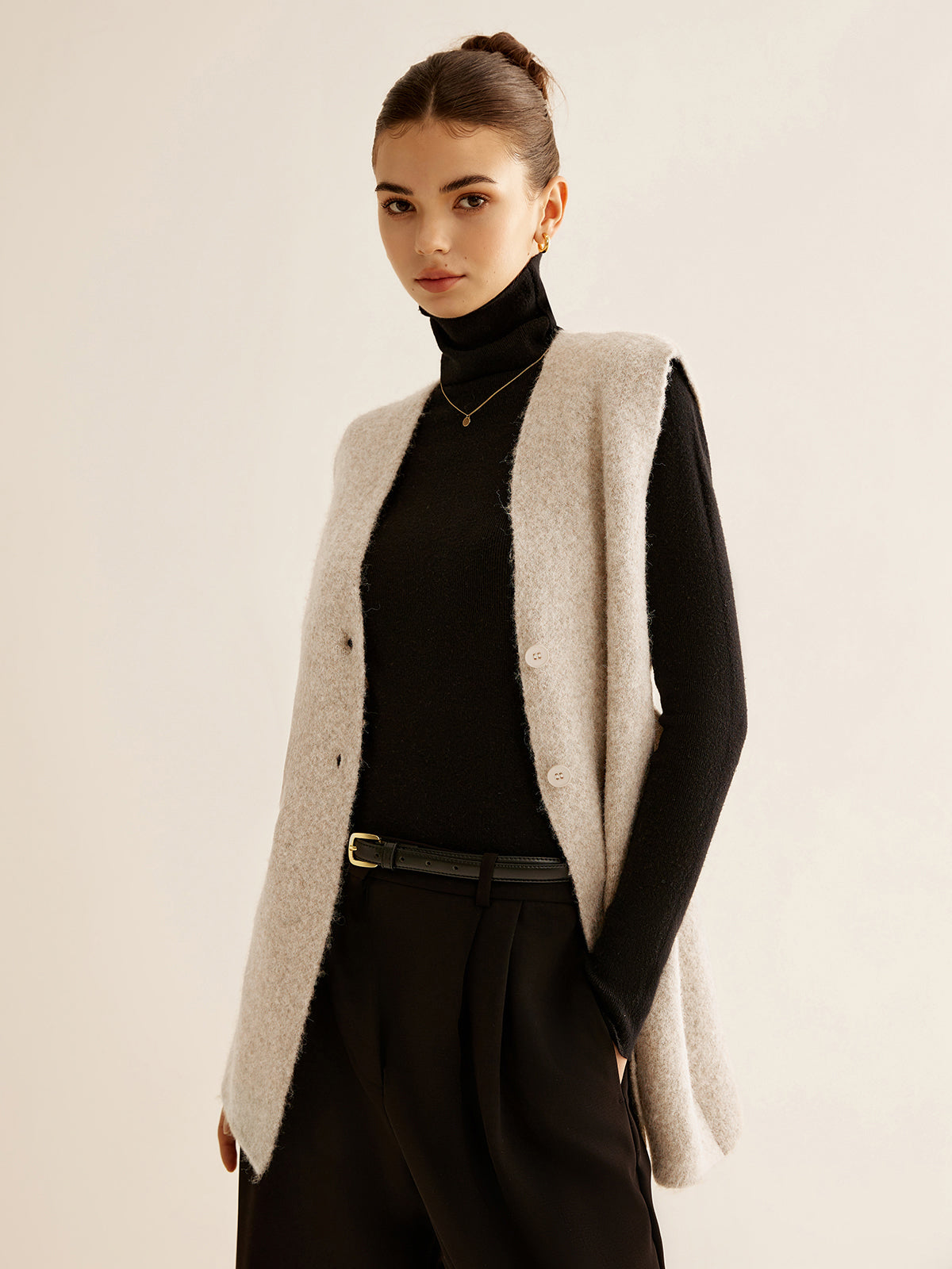 Wool-Blend Breasted Sweater Vest