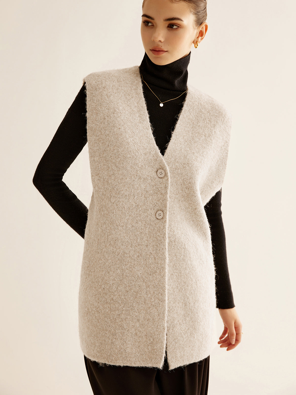 Wool-Blend Breasted Sweater Vest