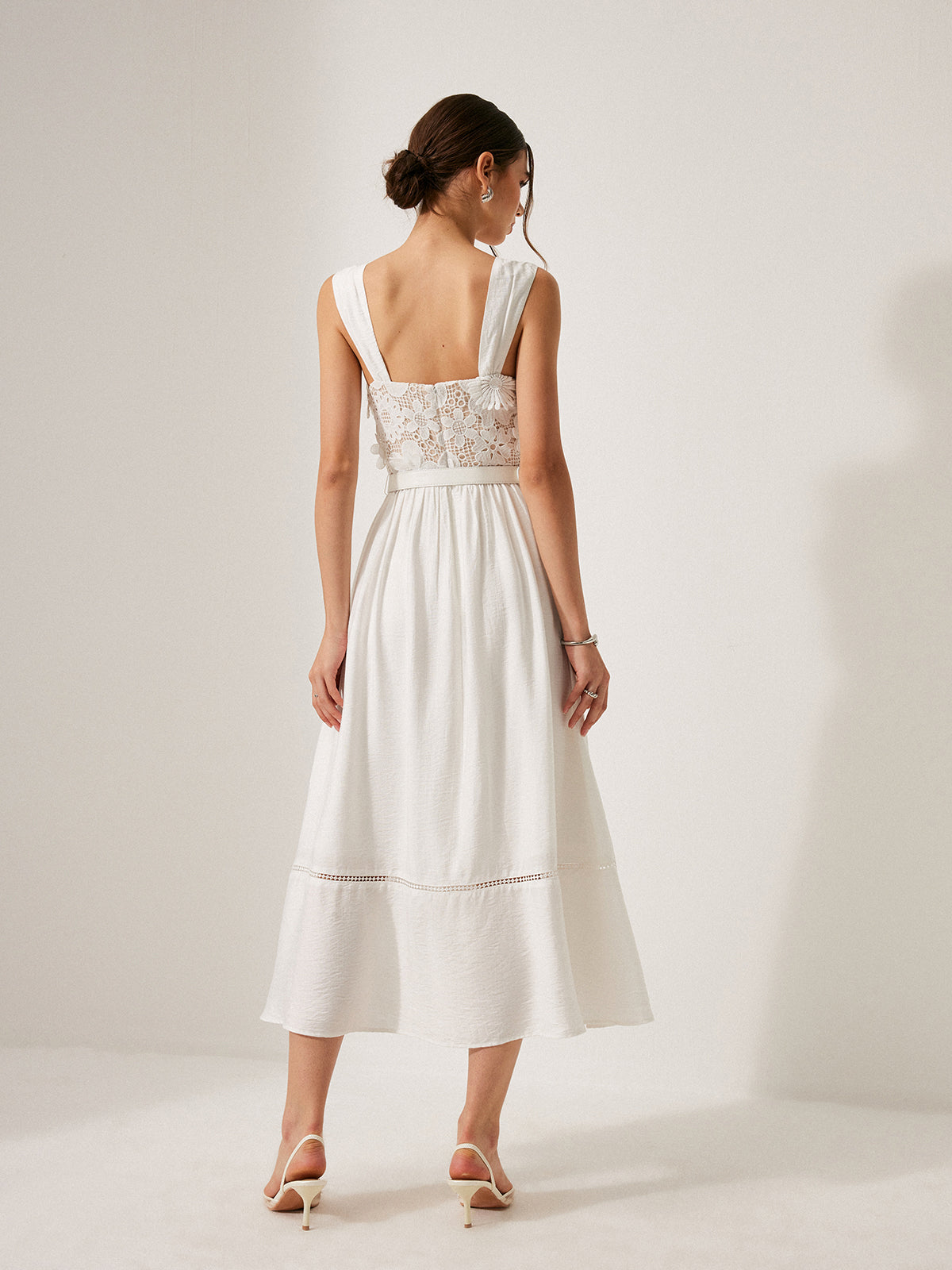 Cotton Floral Lace Belted Dress