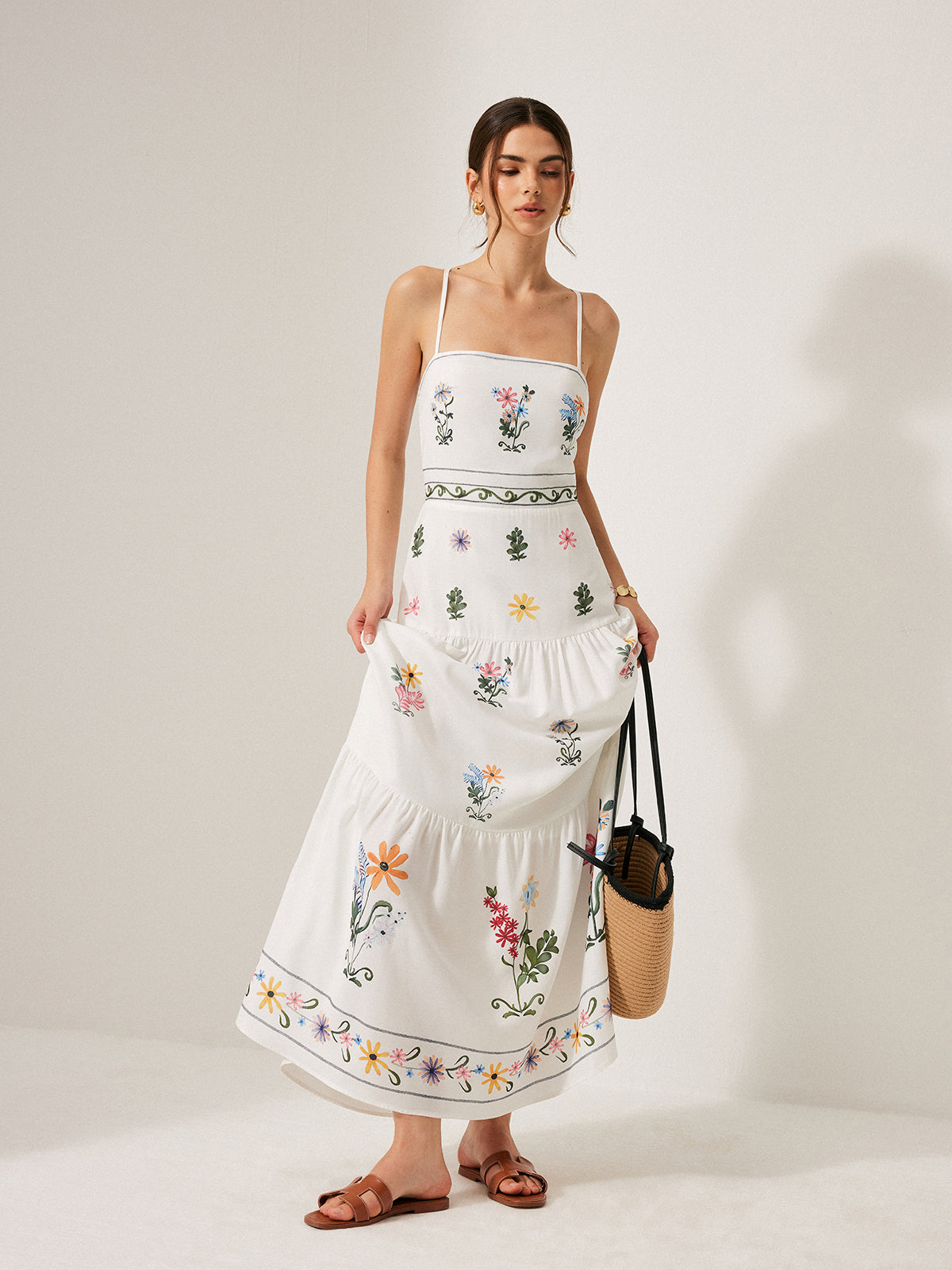 Boho Lace-Up Back Fitted Cami Dress