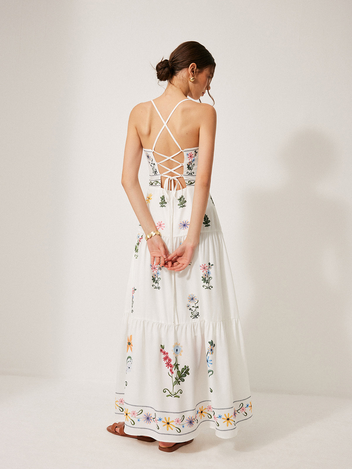 Boho Lace-Up Back Fitted Cami Dress