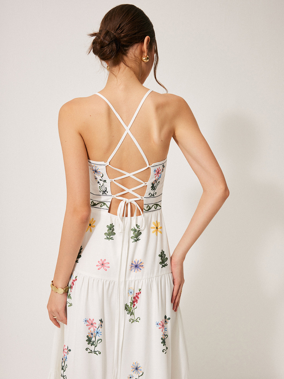 Boho Lace-Up Back Fitted Cami Dress