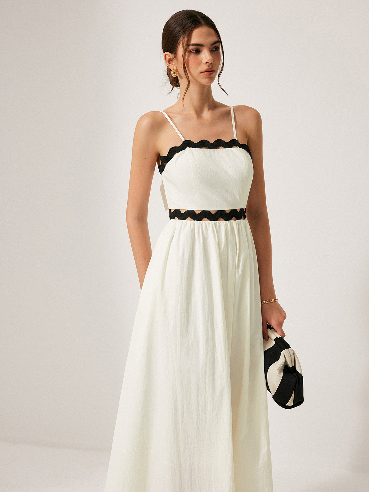 Scalloped Trim Back Tie Dress