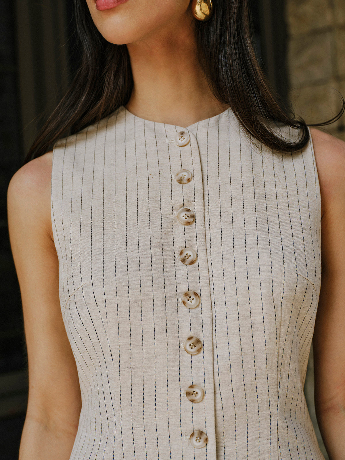 Robe boutonnée en lin mélangé avec poches