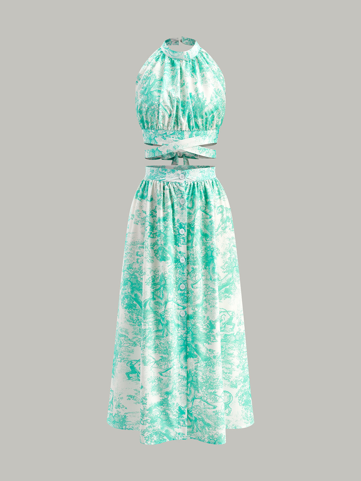 Ensemble Jupe Dos Nu et Col Halter Boutonnée sur le Devant