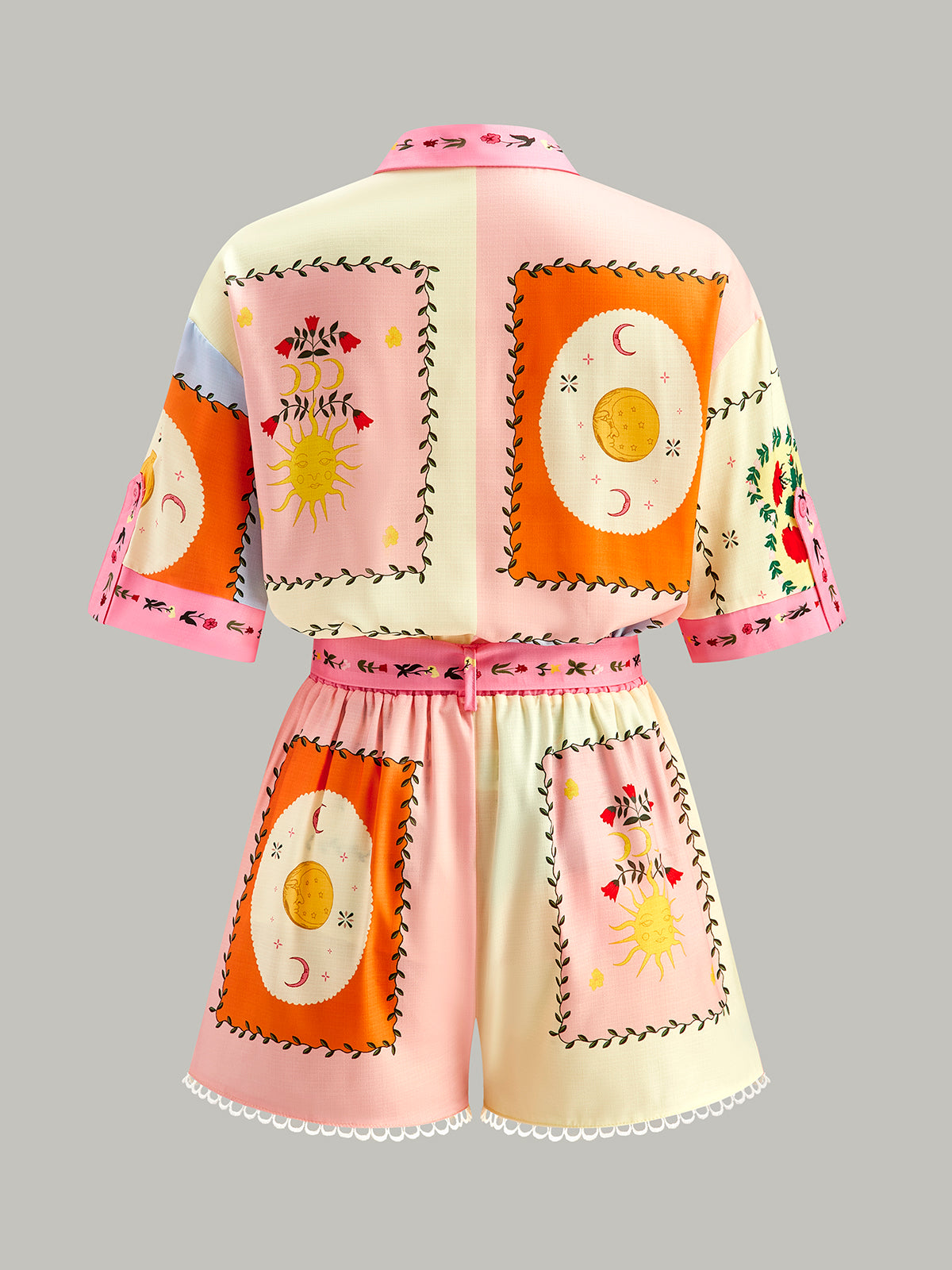 Belted Floral Print Shorts Set