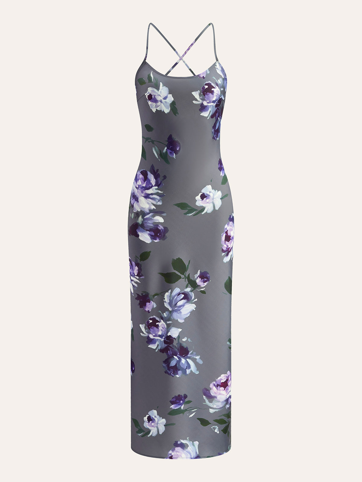 Satin-Kleid mit Blumenmuster und Seitenschlitz