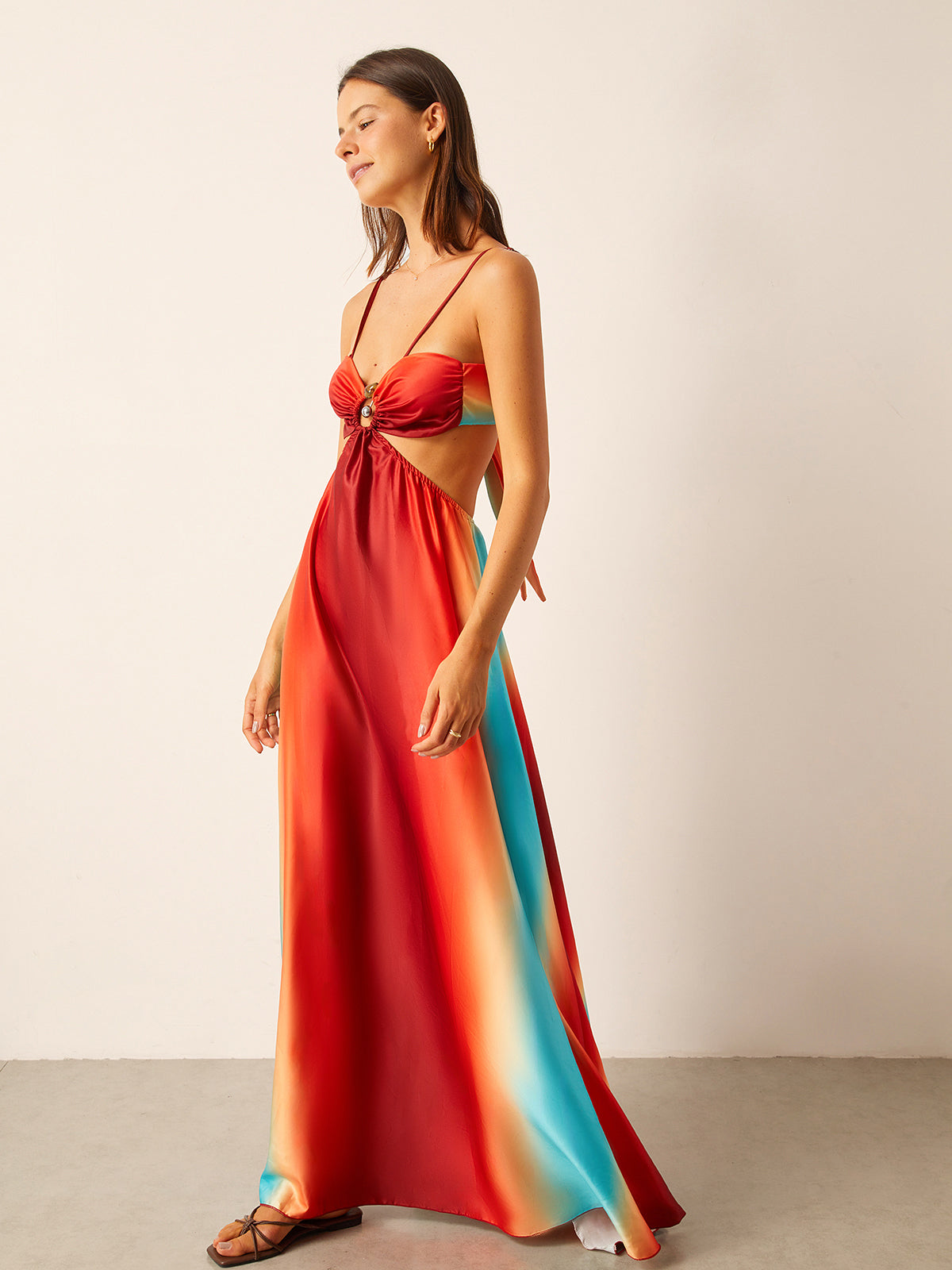 Satin Cut-Out Waist Gradient Dress