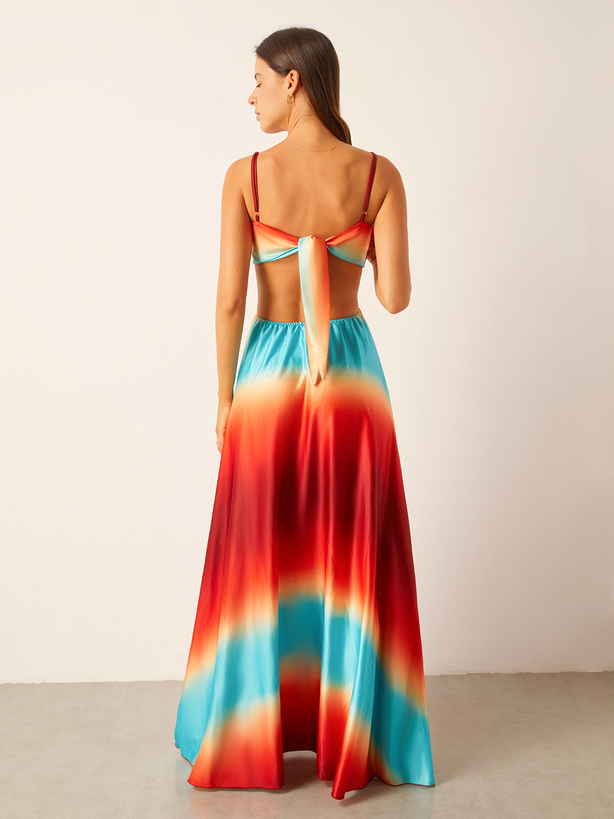 Satin Cut-Out Waist Gradient Dress