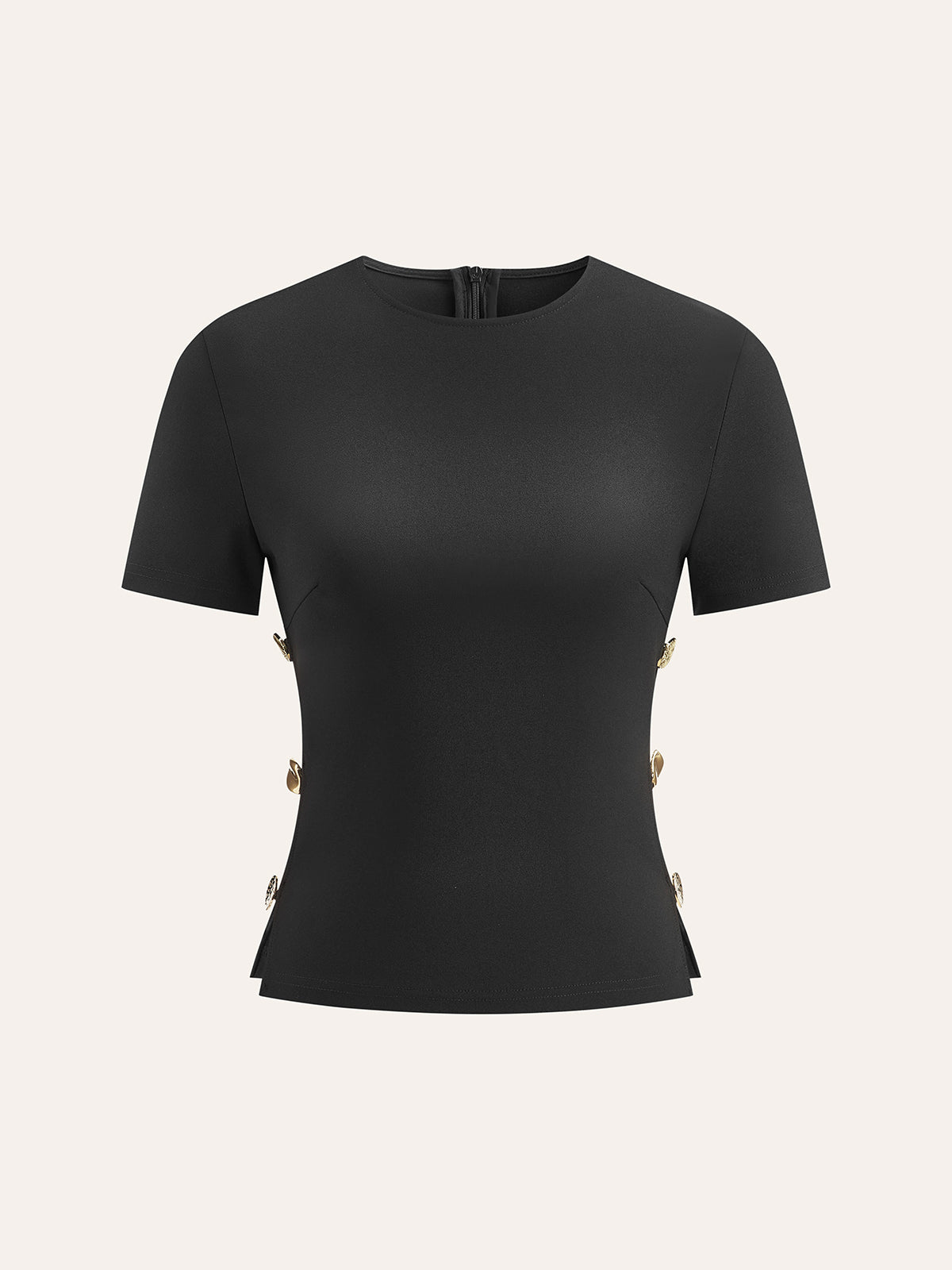 Cut-Out Side Metal Detail Zipper T-Shirt
