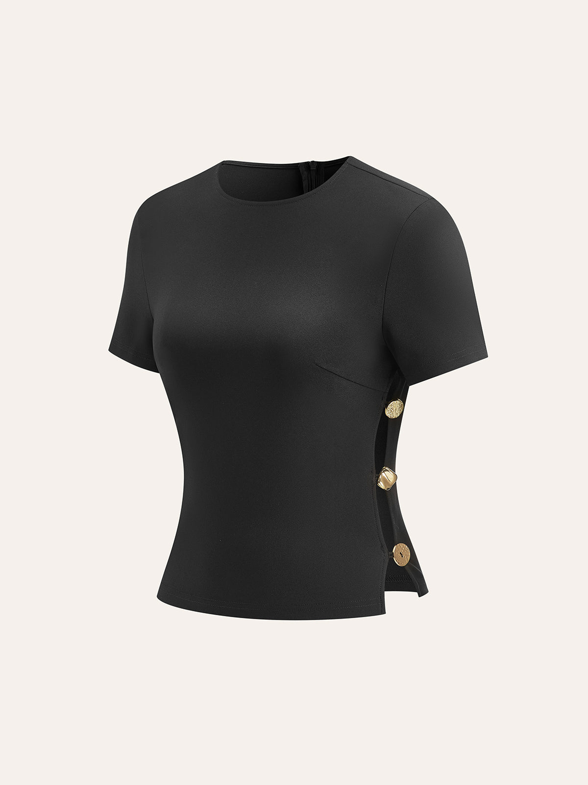T-shirt zippé avec découpes latérales et détails métalliques