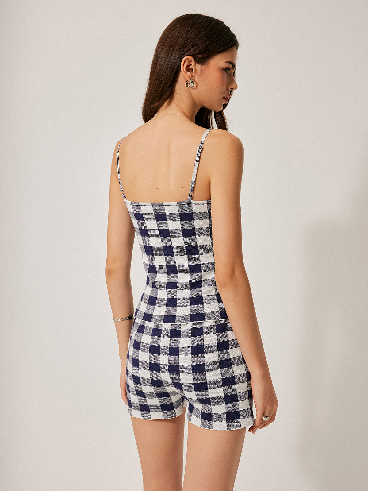 Strick-Set mit Shorts und Schachbrettmuster