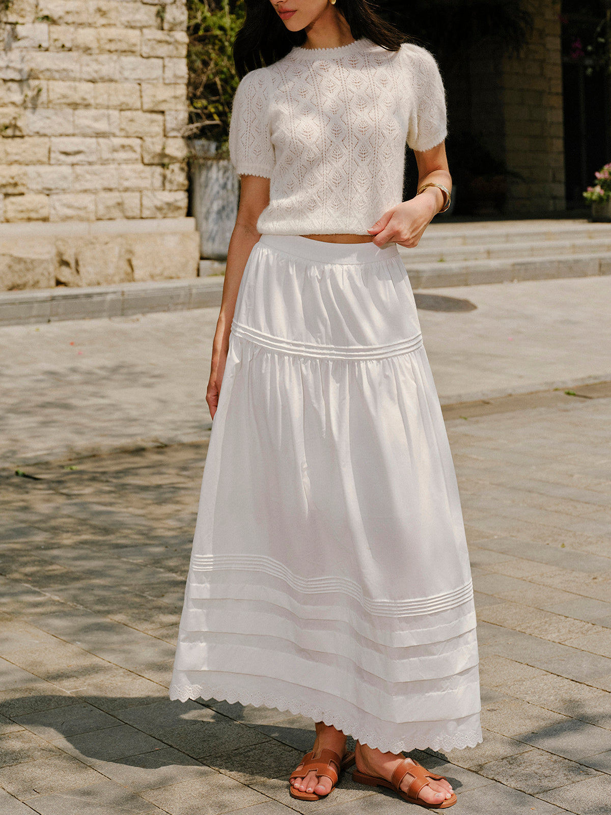 Tiered Scalloped Hem Skirt