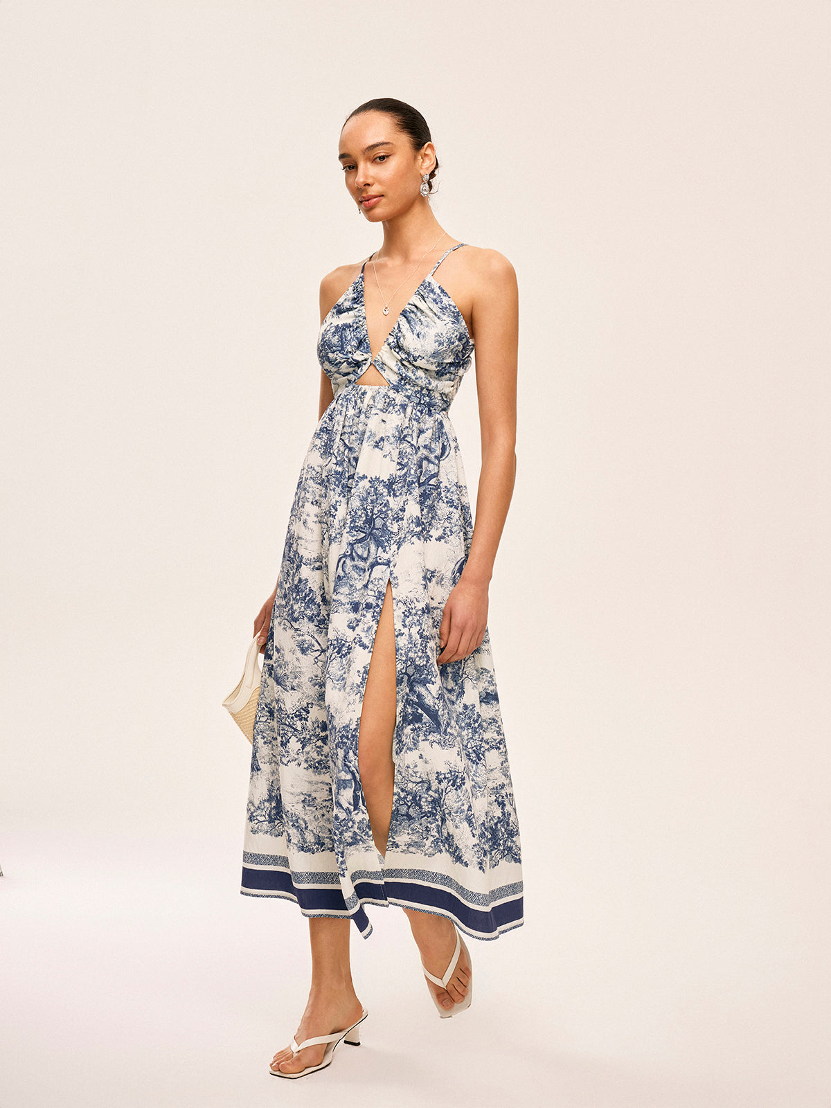 Robe fendue nouée à imprimé contrastant