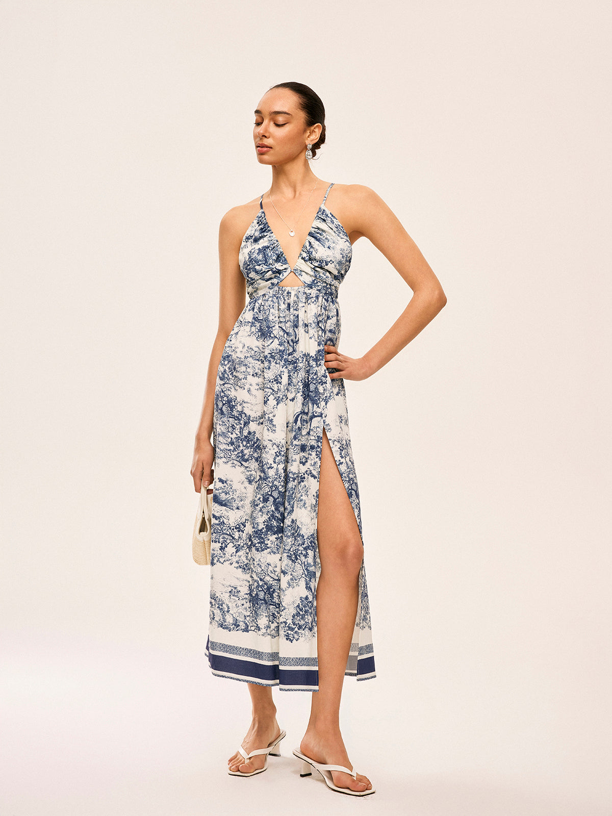 Robe fendue nouée à imprimé contrastant