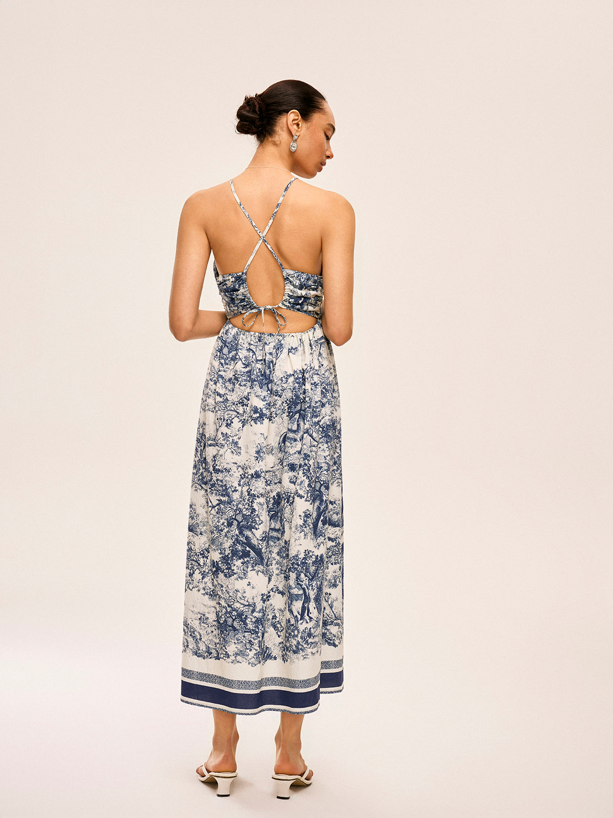 Printed Contrast Trim Knotted Spilt Dress