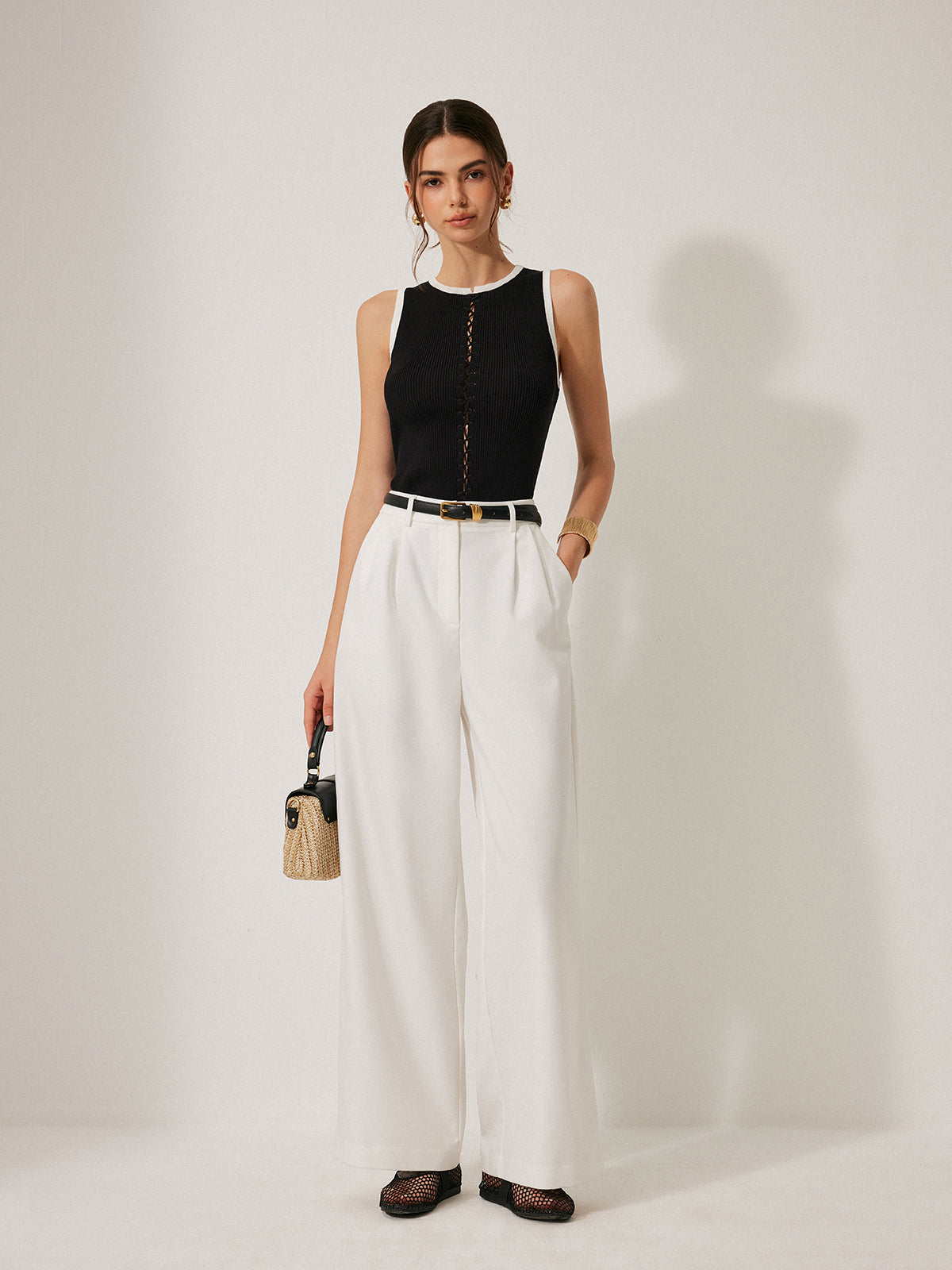 Color Block Knit Lace-Up Vest