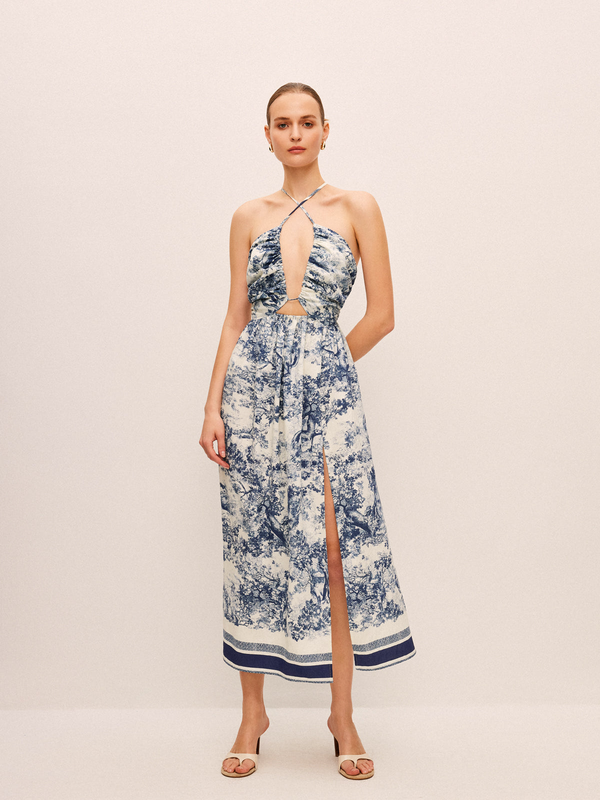 Robe fendue nouée à imprimé contrastant