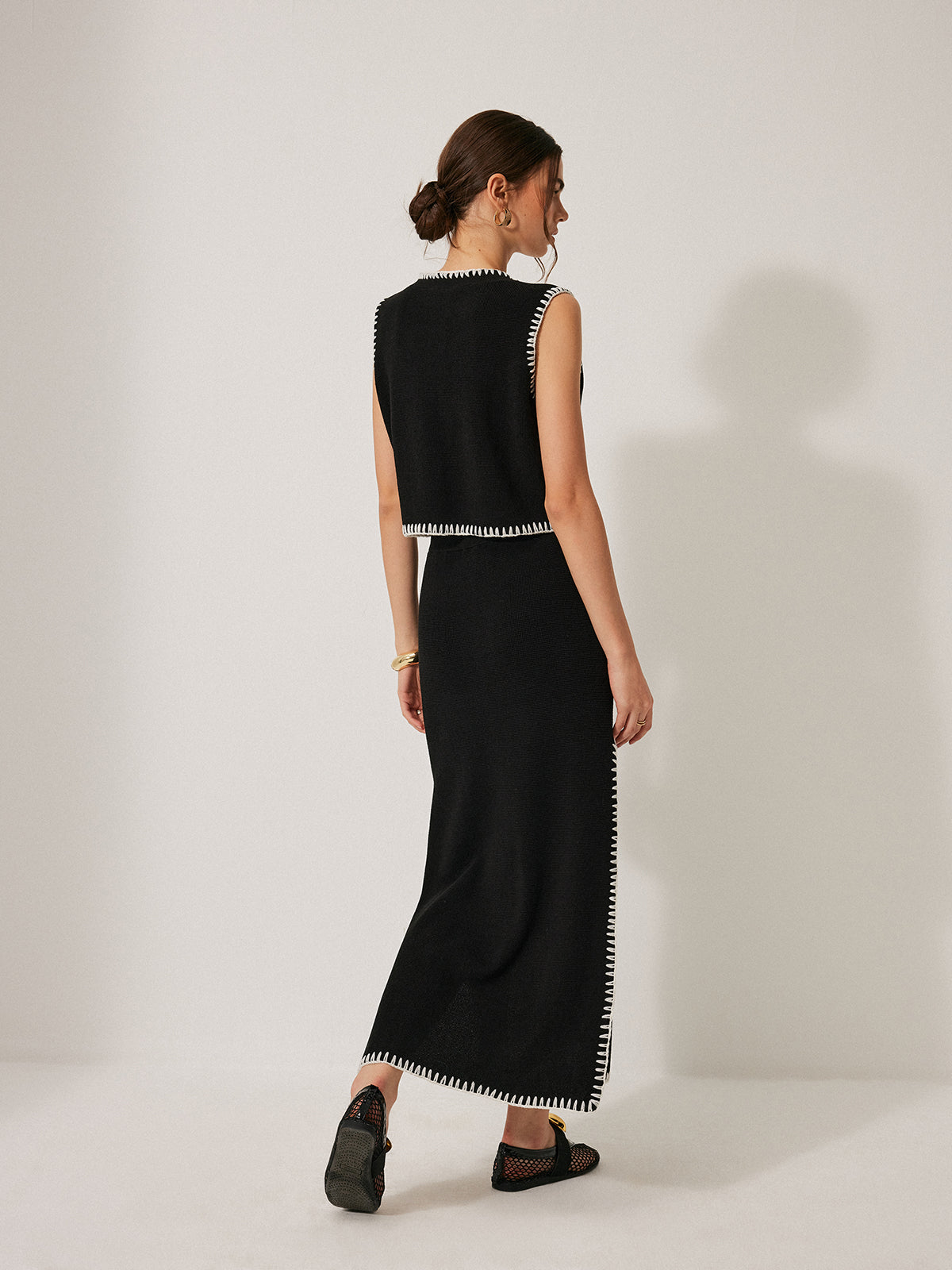 Ensemble Jupe et Débardeur en Maille avec Bordure Contrastante