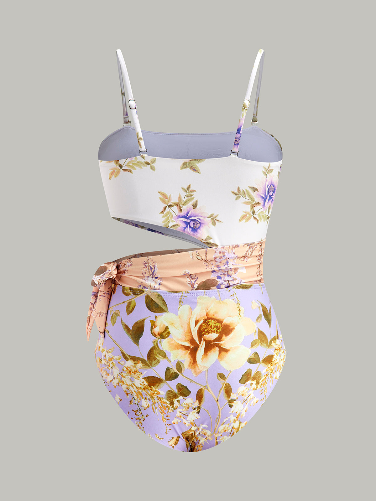 Maillot de bain une pièce à bretelles fines avec découpes et nœud imprimés