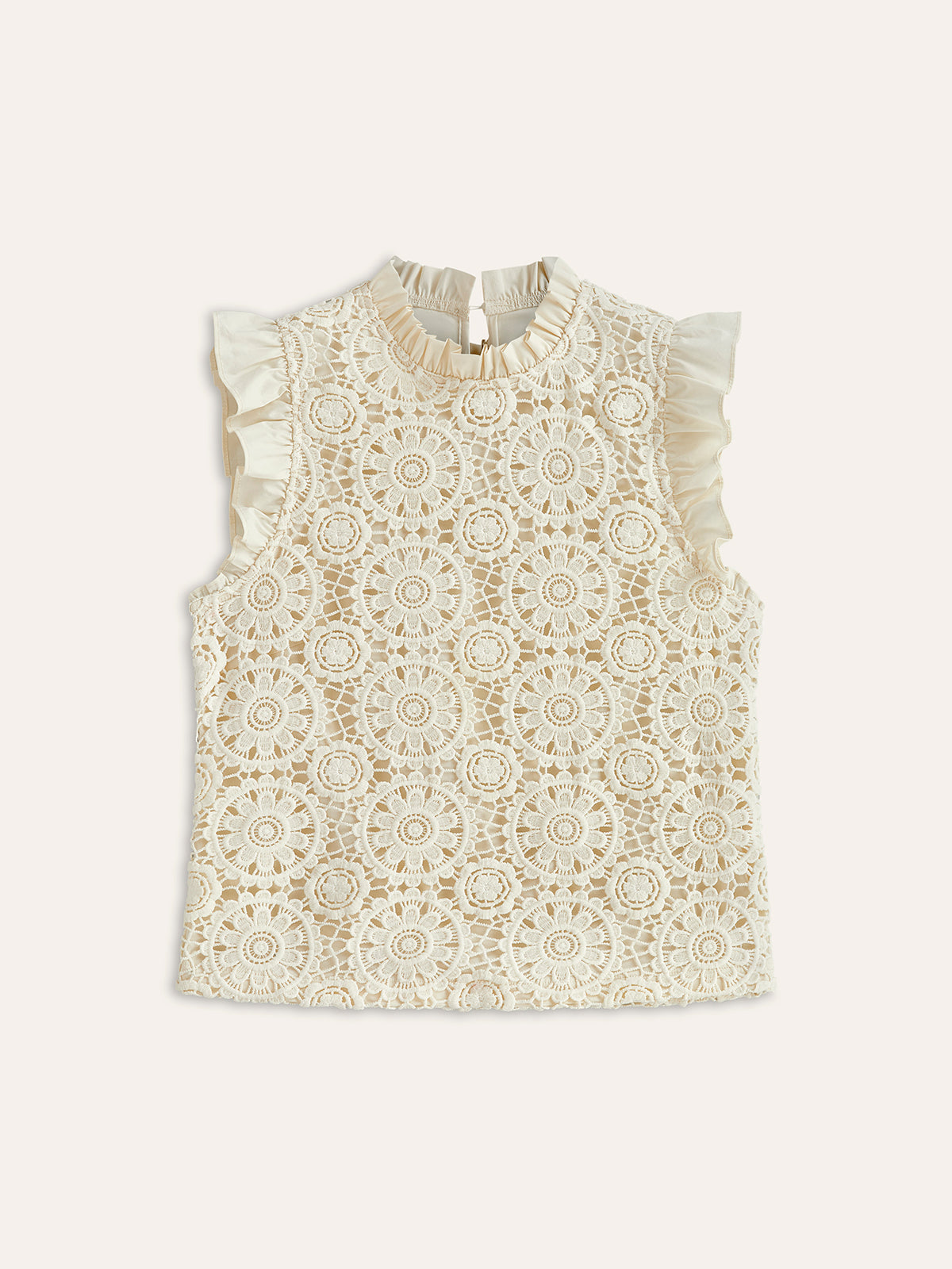 Sleeveless Crochet Lace Top With Ruffle Trim