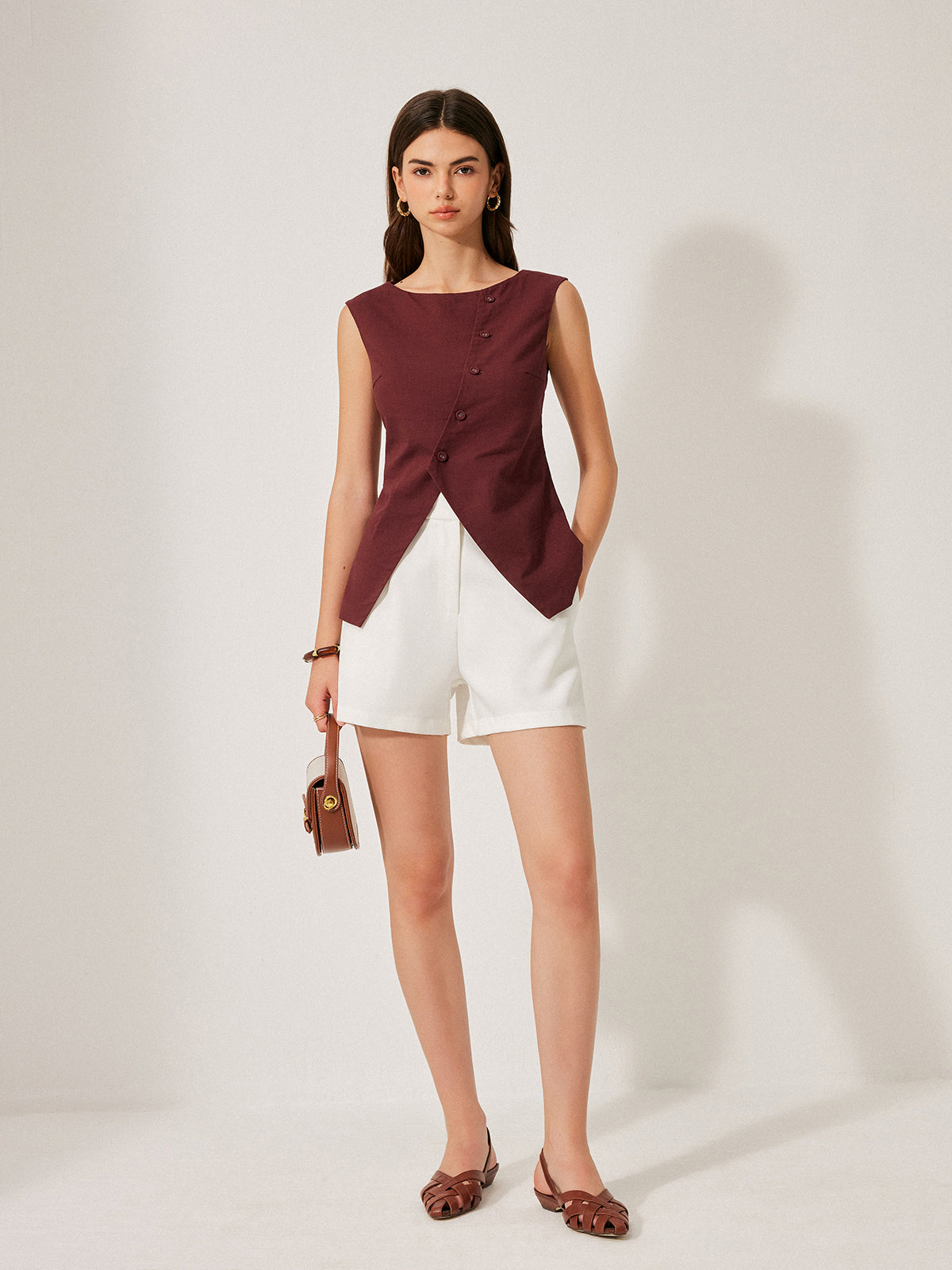 Cotton & Linen Button Detail Top