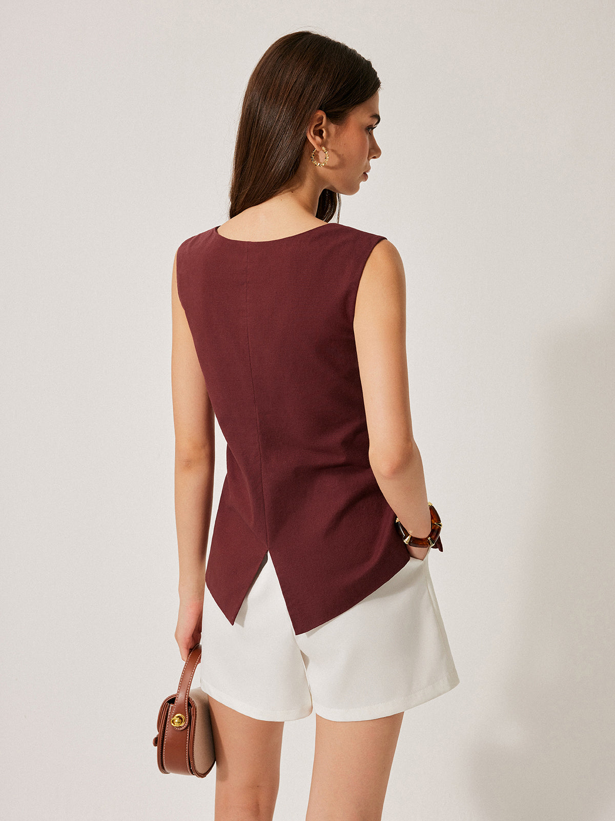 Cotton & Linen Button Detail Top