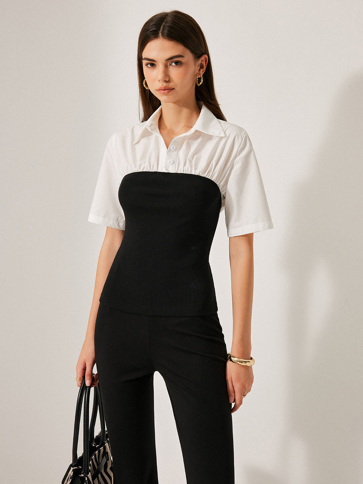 Chemisier à revers boutonné et panneau décoratif 2 en 1