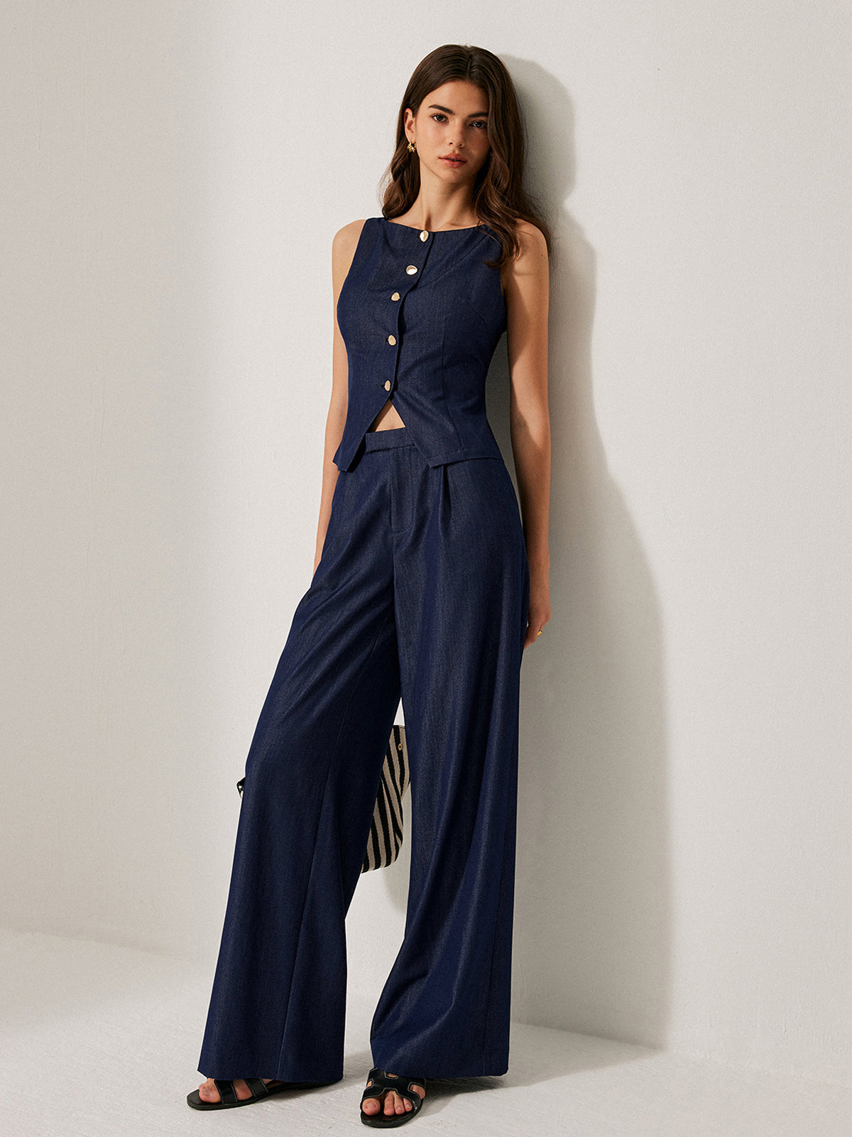 Button-Front Sleeveless Vest