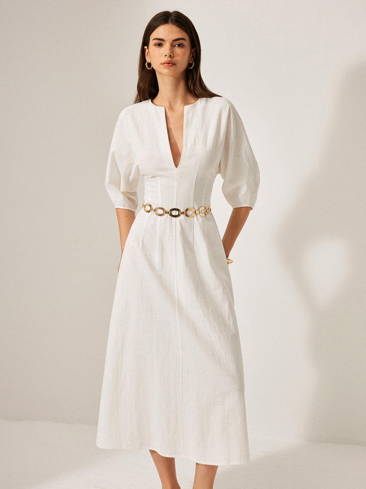 Robe en coton et lin à manches bouffantes sans ceinture