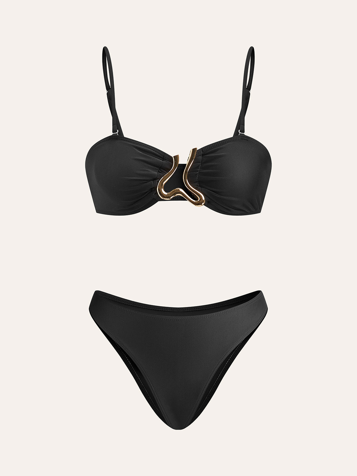 Golden Detail Bikini Set With Cover-Up Skirt