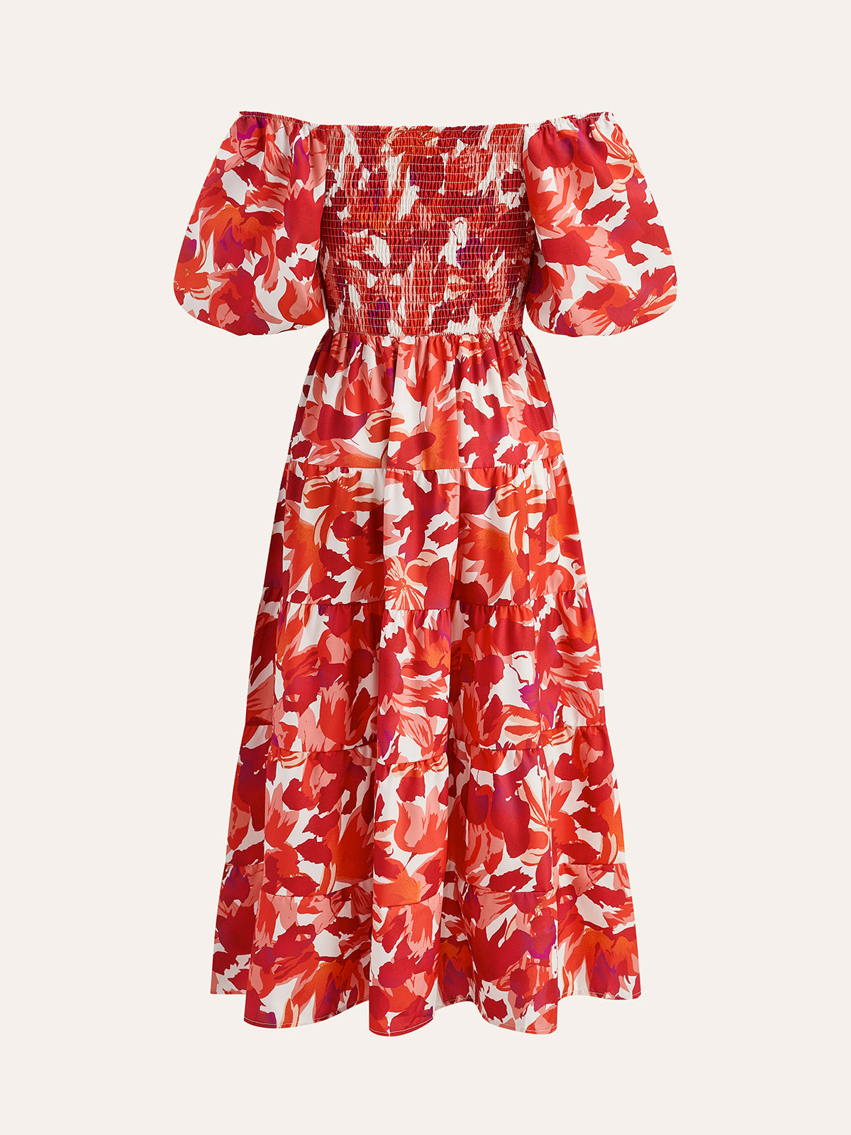 Robe florale smockée à épaules dénudées