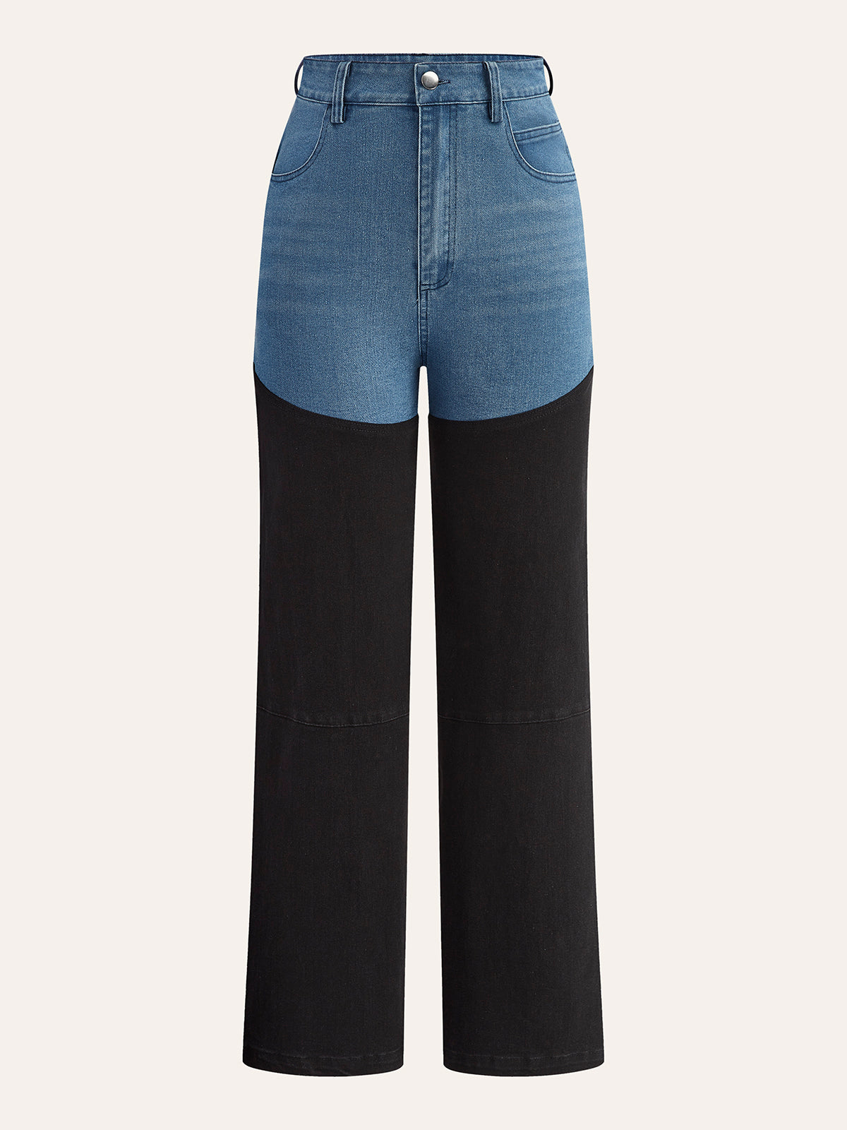 Pantalon en jean color block taille mi-haute