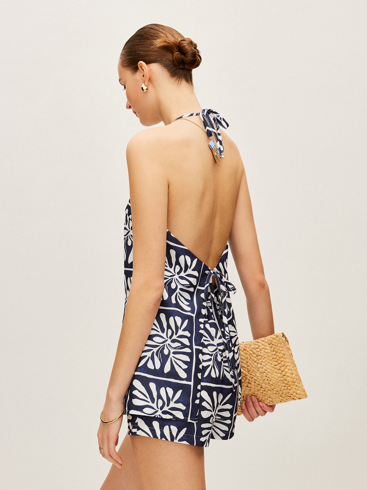 Geblümtes Neckholder-Top mit Shorts-Set