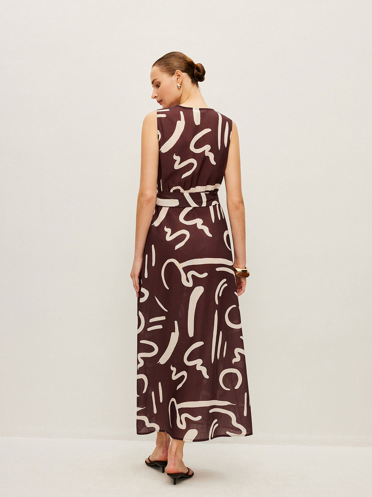 Robe cache-cœur à imprimé abstrait avec taille à nouer