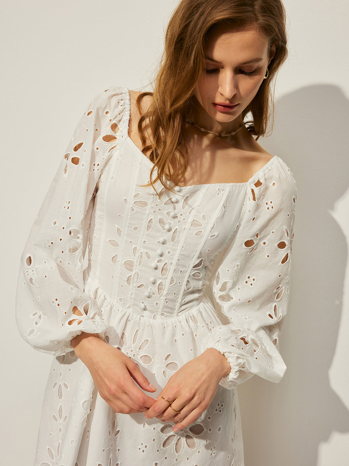 Cotton Floral Hollow Backless Dress