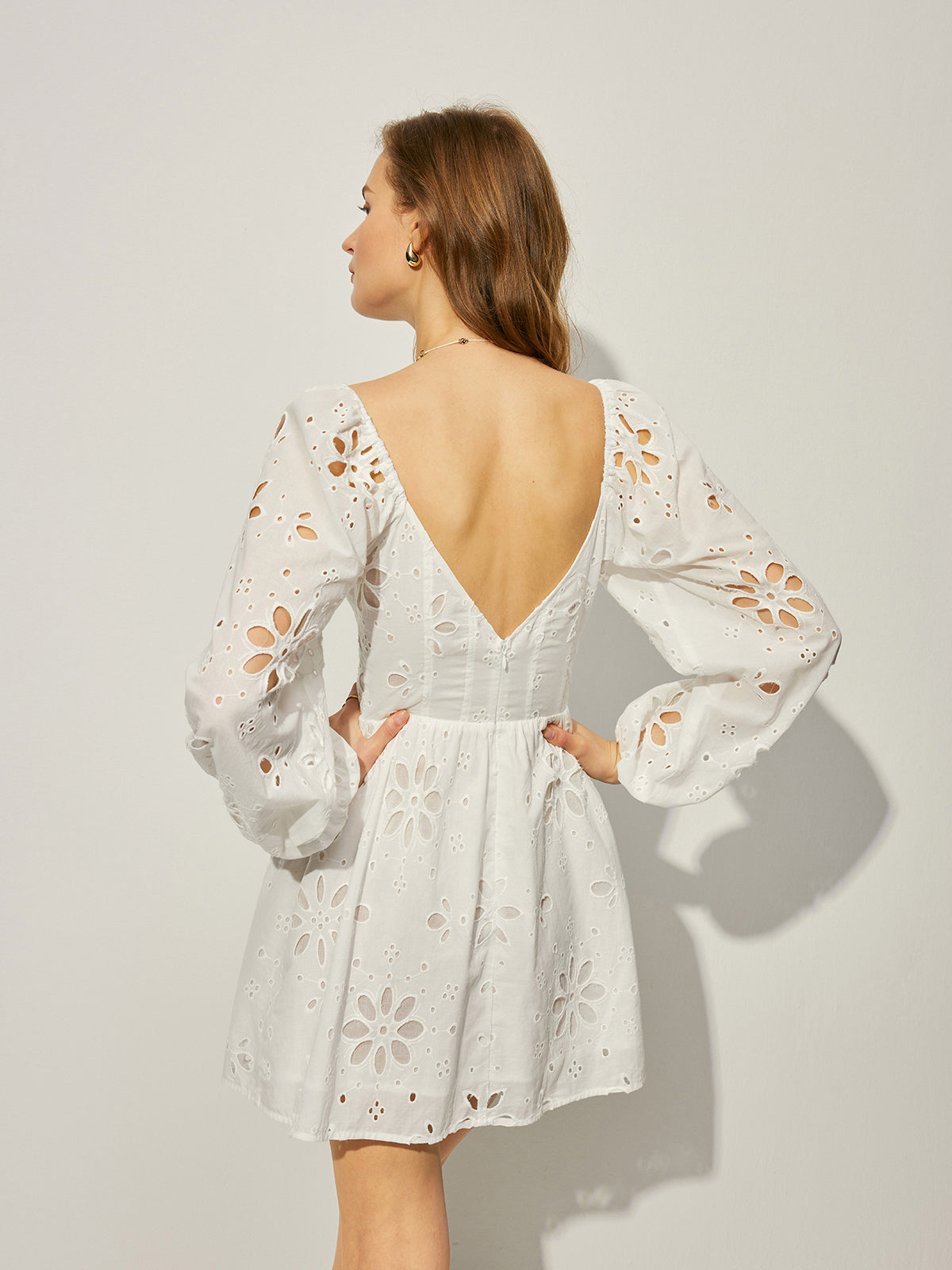 Cotton Floral Hollow Backless Dress