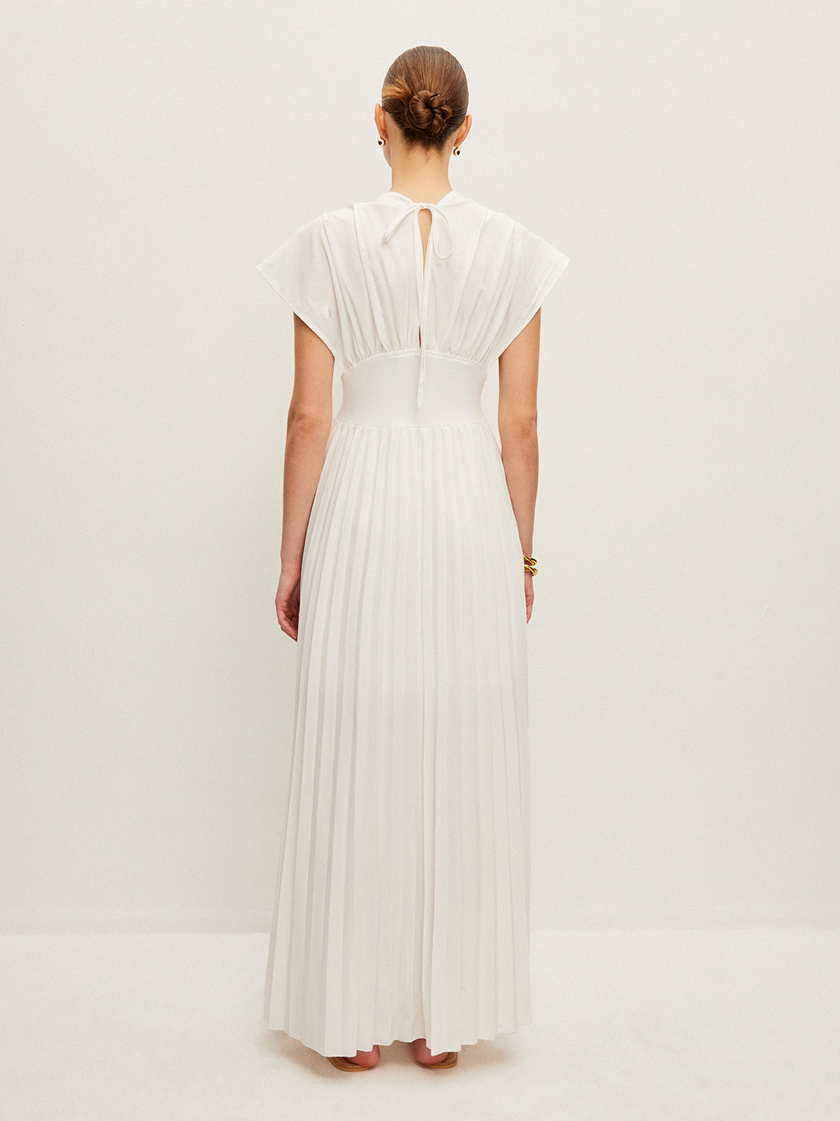 Pleated Cap-Sleeve Dress