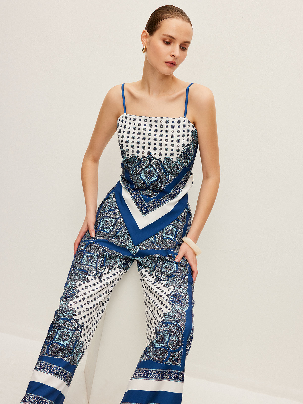 Back Tie Printed Pants Set