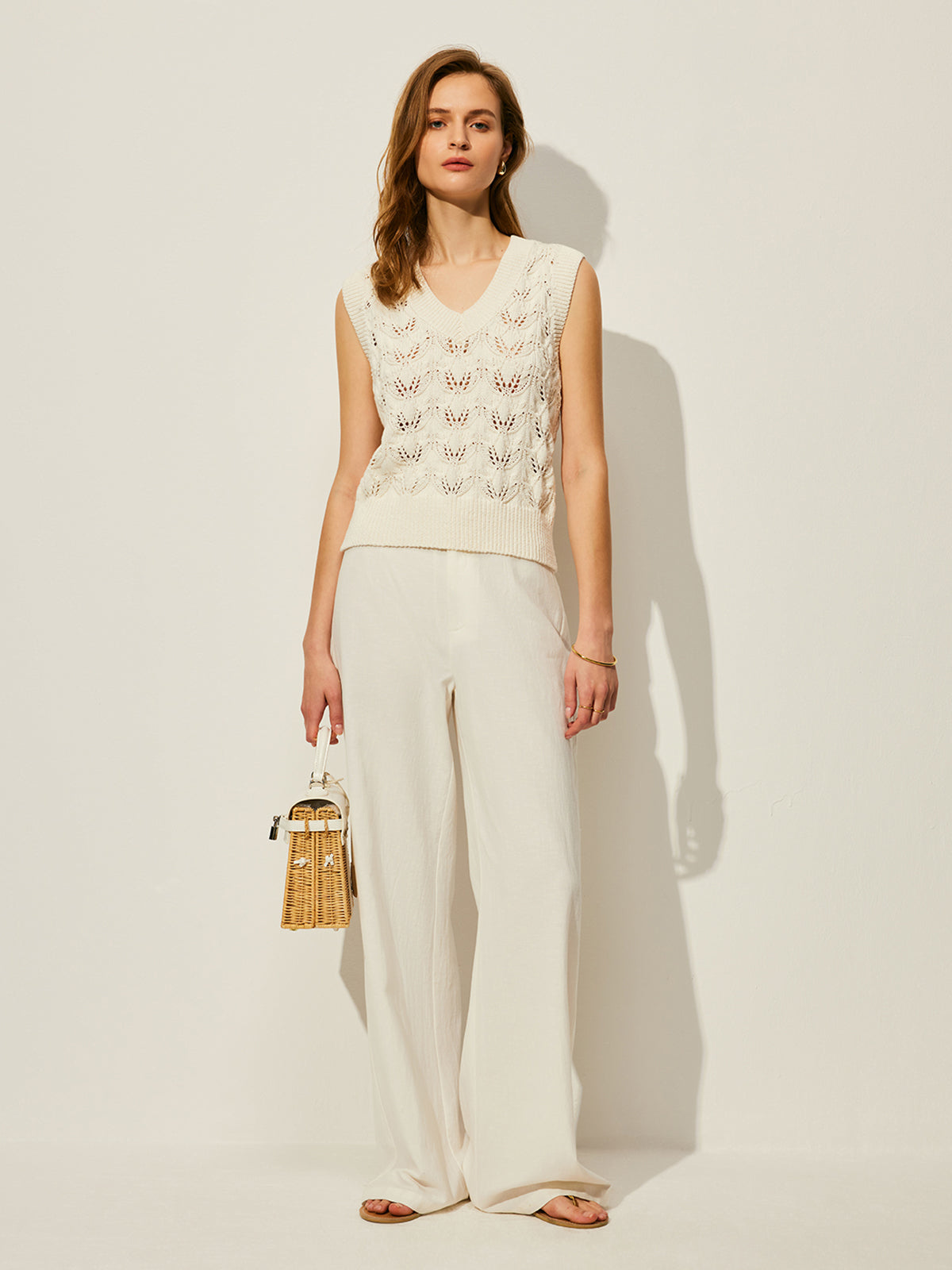 Crochet Floral V-Neck Sweater Vest